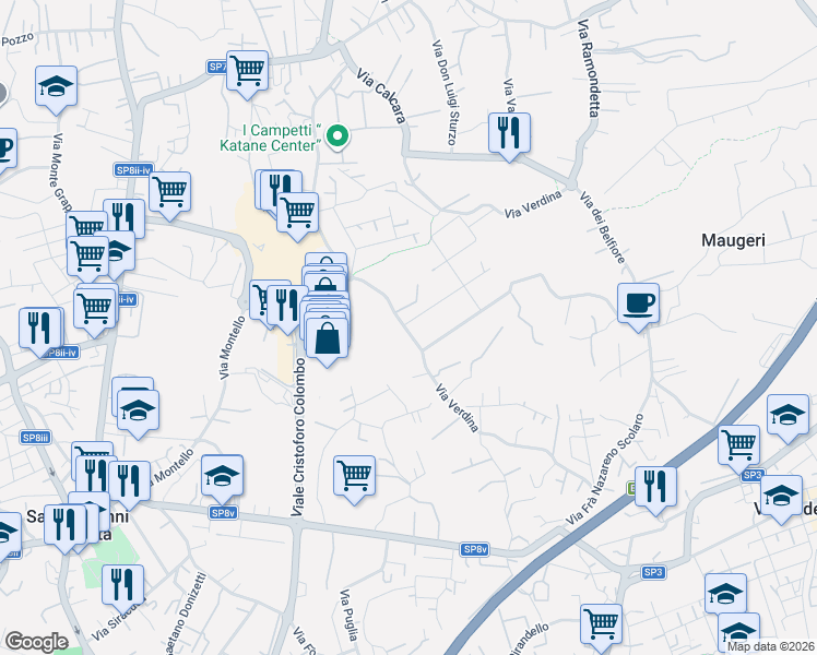map of restaurants, bars, coffee shops, grocery stores, and more near 36 Via Verdina in Maugeri