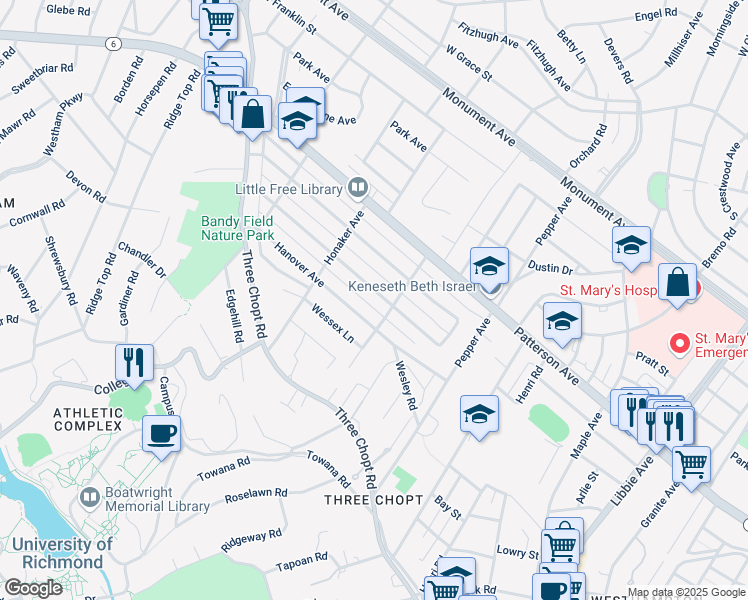 map of restaurants, bars, coffee shops, grocery stores, and more near 6503 Stuart Avenue in Richmond