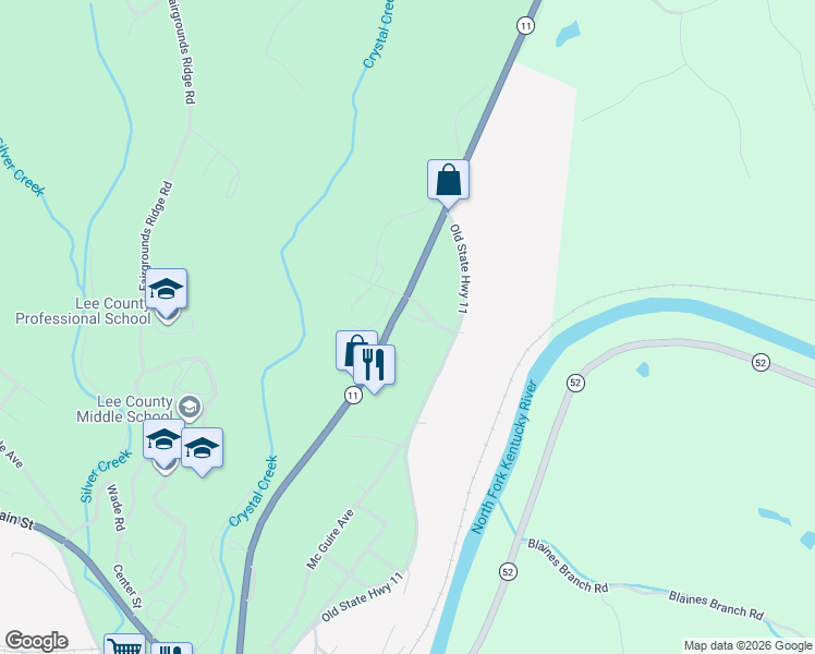 map of restaurants, bars, coffee shops, grocery stores, and more near 53 Sunset Lane in Beattyville