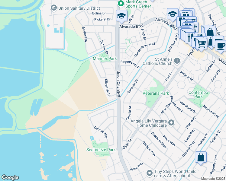 map of restaurants, bars, coffee shops, grocery stores, and more near 4714 Finn Cove Court in Union City