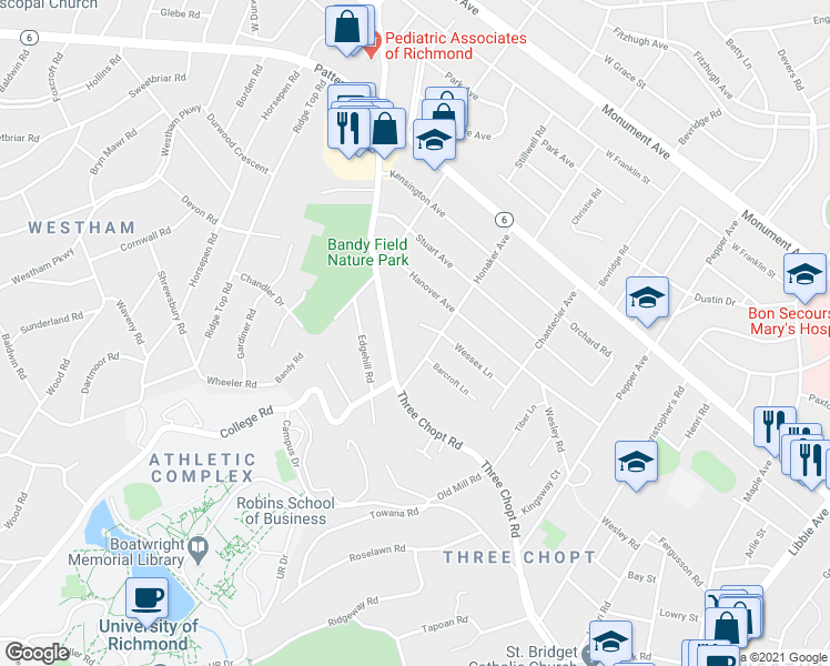 map of restaurants, bars, coffee shops, grocery stores, and more near 506 Honaker Avenue in Richmond