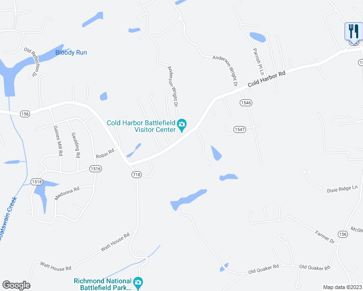 map of restaurants, bars, coffee shops, grocery stores, and more near 6173 Cold Harbor Road in Mechanicsville