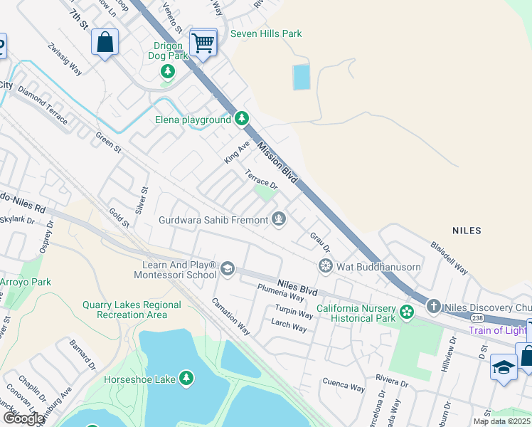 map of restaurants, bars, coffee shops, grocery stores, and more near 315 Springstone Drive in Fremont