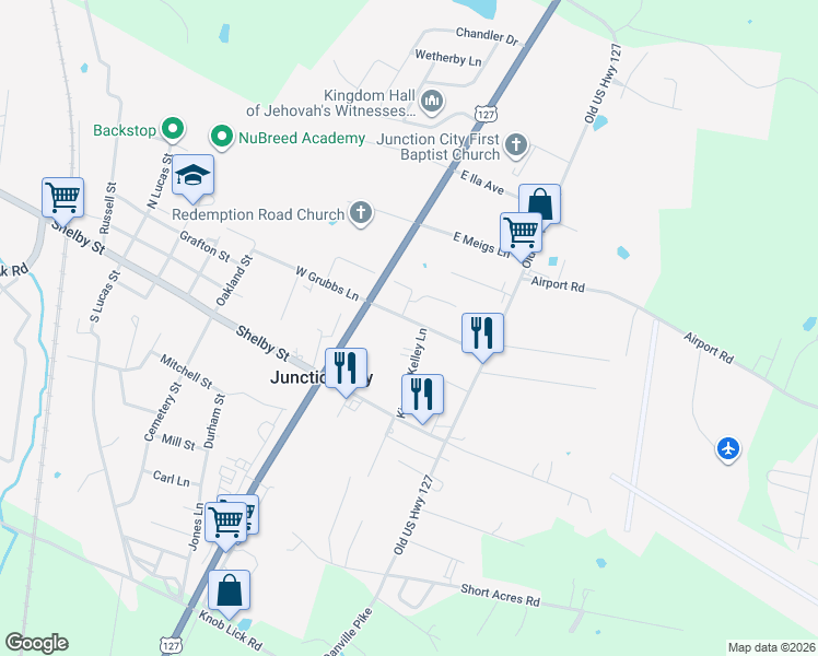 map of restaurants, bars, coffee shops, grocery stores, and more near 159 Kinnard Kelley Lane in Junction City