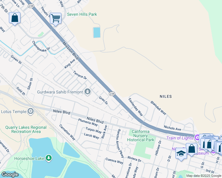 map of restaurants, bars, coffee shops, grocery stores, and more near 35852 Killorglin Common in Fremont