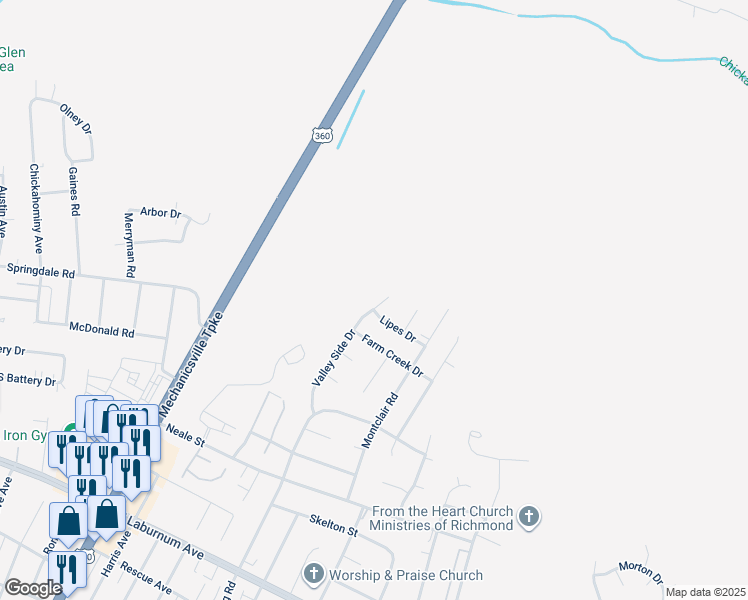 map of restaurants, bars, coffee shops, grocery stores, and more near in Richmond