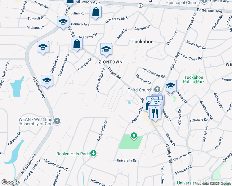 map of restaurants, bars, coffee shops, grocery stores, and more near 532 Saint Albans Way in Richmond