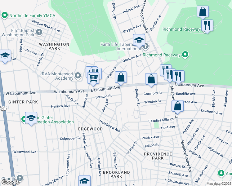 map of restaurants, bars, coffee shops, grocery stores, and more near 111 Brenton Street in Richmond