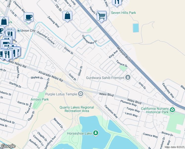 map of restaurants, bars, coffee shops, grocery stores, and more near 35312 Terra Cotta Circle in Fremont