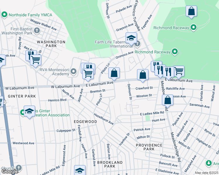 map of restaurants, bars, coffee shops, grocery stores, and more near 111 Brenton Street in Richmond