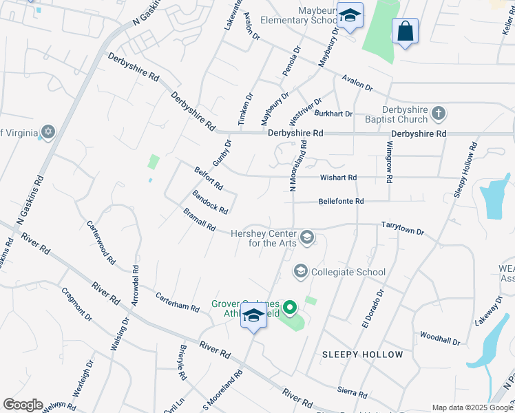 map of restaurants, bars, coffee shops, grocery stores, and more near 401 Wishart Court in Richmond