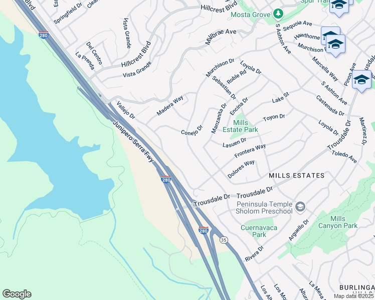 map of restaurants, bars, coffee shops, grocery stores, and more near 1418 Murchison Drive in Millbrae