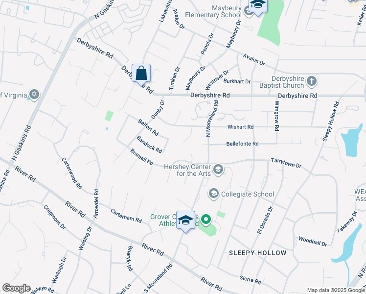 map of restaurants, bars, coffee shops, grocery stores, and more near 401 Wishart Court in Richmond