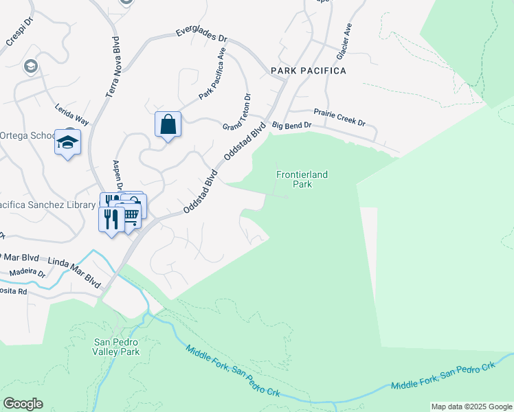 map of restaurants, bars, coffee shops, grocery stores, and more near 1 Humboldt Court in Pacifica