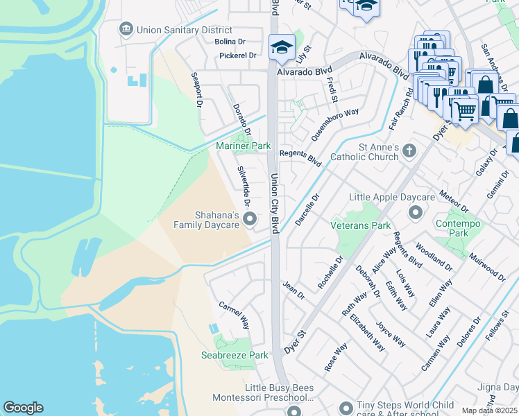 map of restaurants, bars, coffee shops, grocery stores, and more near 4713 Finn Cove Court in Union City