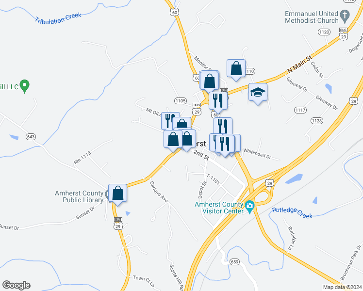 map of restaurants, bars, coffee shops, grocery stores, and more near 127 Court Square in Amherst