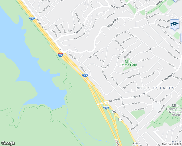 map of restaurants, bars, coffee shops, grocery stores, and more near 310 Vallejo Drive in Millbrae