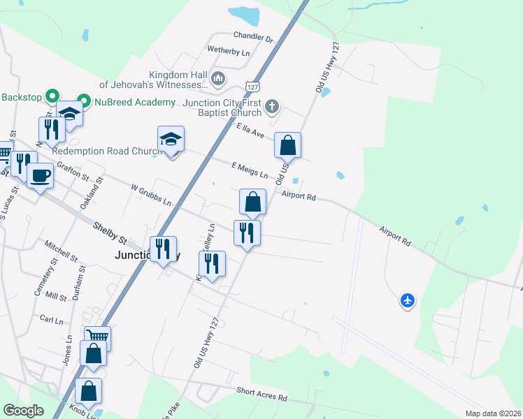 map of restaurants, bars, coffee shops, grocery stores, and more near 4267 Hustonville Road in Danville