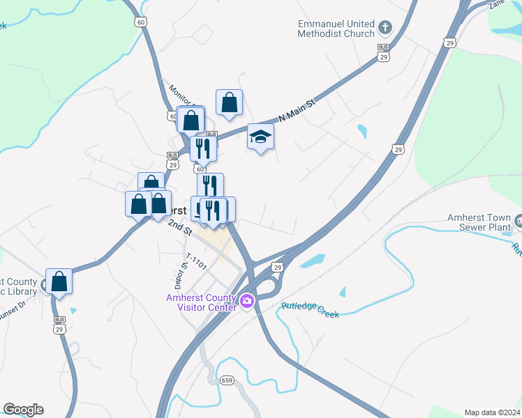 map of restaurants, bars, coffee shops, grocery stores, and more near 127 Copper Street in Amherst