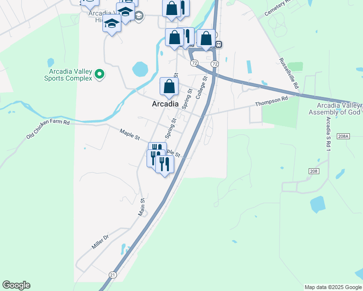 map of restaurants, bars, coffee shops, grocery stores, and more near 108 College Street in Arcadia