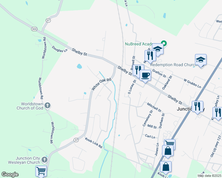map of restaurants, bars, coffee shops, grocery stores, and more near 91 Kentucky Avenue in Junction City