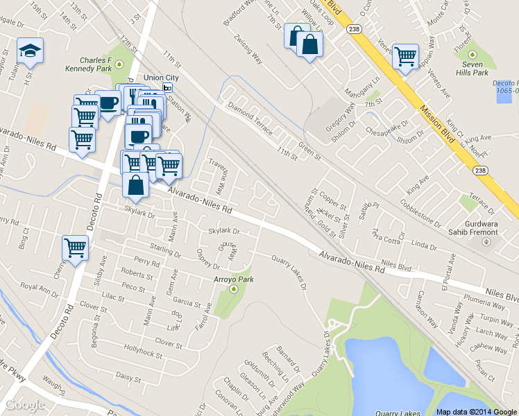 map of restaurants, bars, coffee shops, grocery stores, and more near 35530 Monterra Terrace in Union City