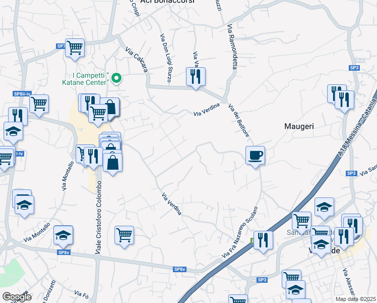 map of restaurants, bars, coffee shops, grocery stores, and more near 29 Via Monaci di Belfiore in Maugeri