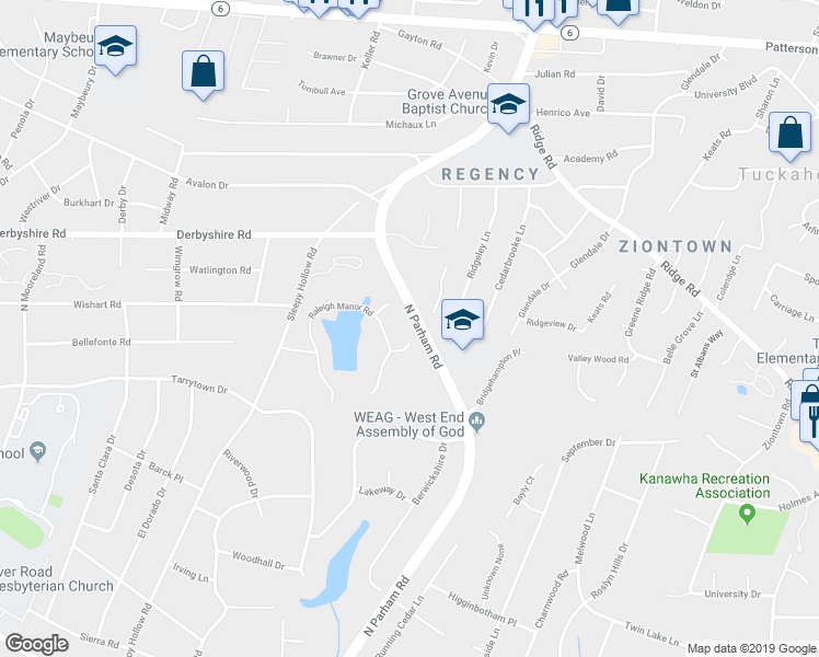 map of restaurants, bars, coffee shops, grocery stores, and more near 8600 Raleigh Manor Court in Richmond