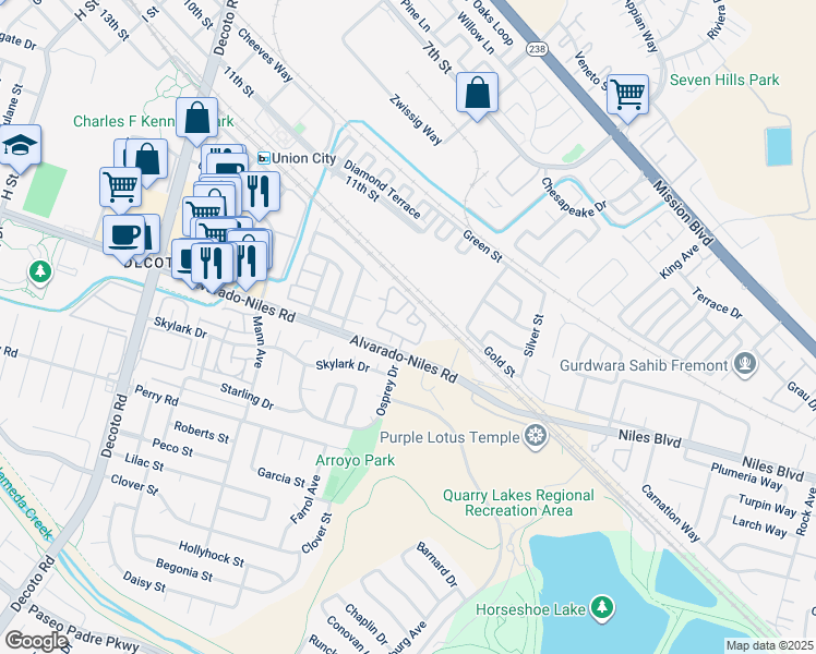 map of restaurants, bars, coffee shops, grocery stores, and more near 35530 Monterra Terrace in Union City