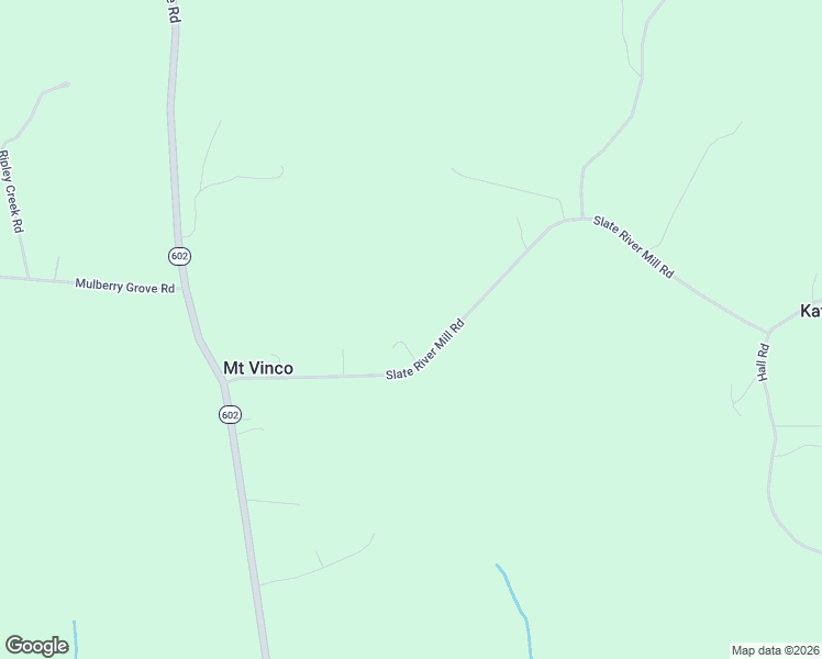 map of restaurants, bars, coffee shops, grocery stores, and more near Slate River Mill Road in Buckingham