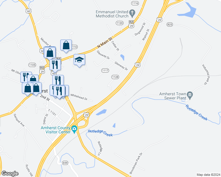 map of restaurants, bars, coffee shops, grocery stores, and more near 116 Loch Lane in Amherst
