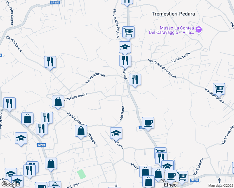 map of restaurants, bars, coffee shops, grocery stores, and more near 22 Via Vincenzo Bellini in Tremestieri Etneo
