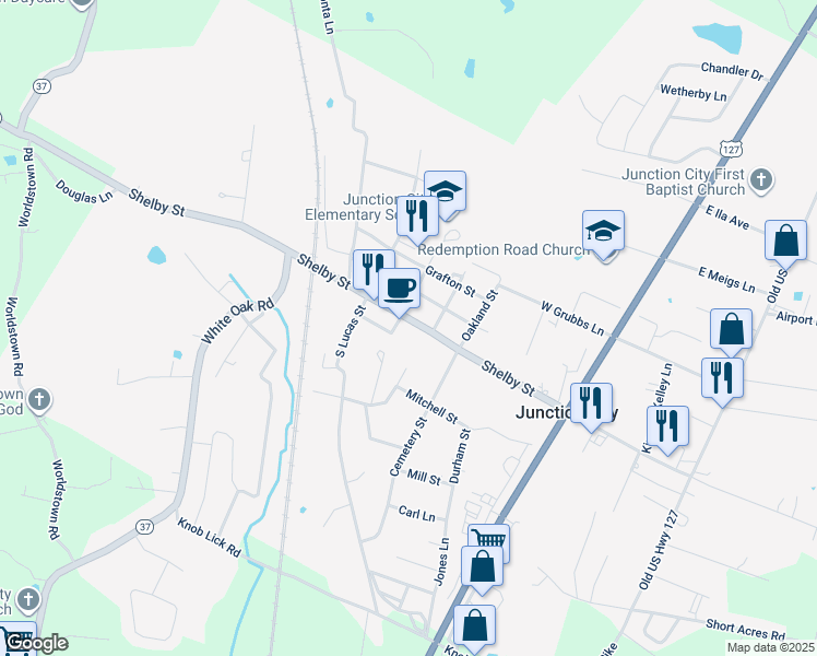 map of restaurants, bars, coffee shops, grocery stores, and more near 690 Shelby Street in Junction City