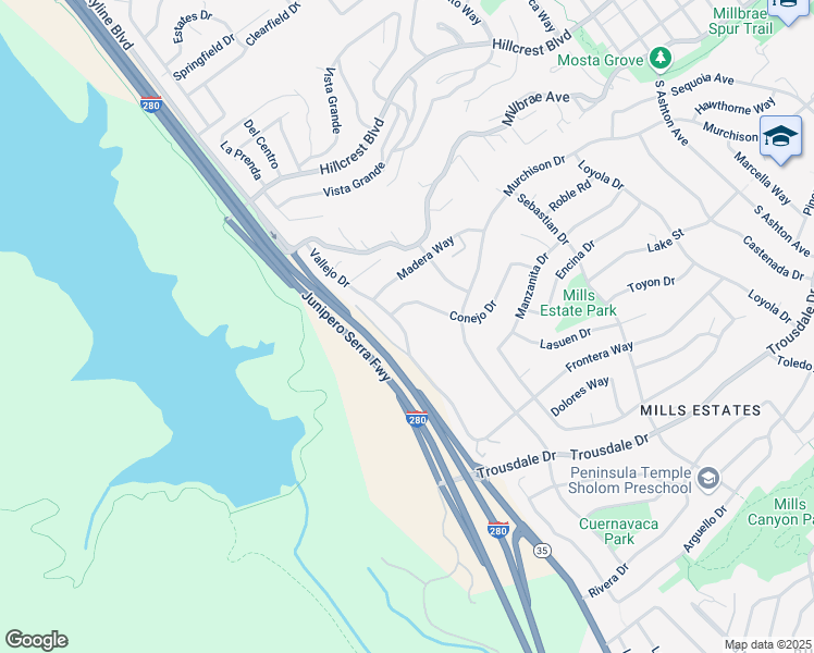 map of restaurants, bars, coffee shops, grocery stores, and more near 310 Vallejo Drive in Millbrae