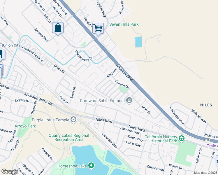 map of restaurants, bars, coffee shops, grocery stores, and more near 348 Rivercreek Drive in Fremont