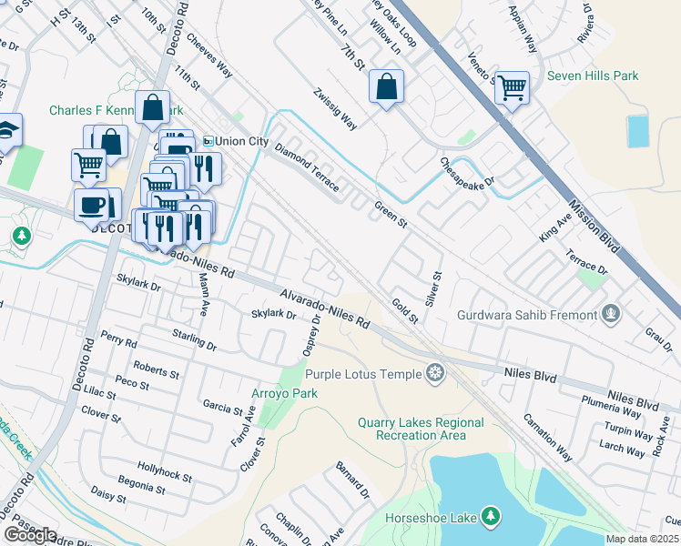 map of restaurants, bars, coffee shops, grocery stores, and more near 35530 Monterra Terrace in Union City