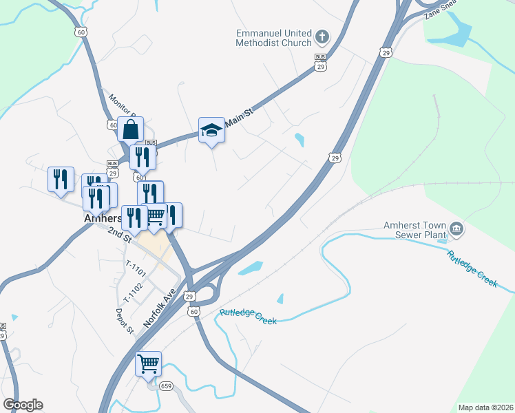 map of restaurants, bars, coffee shops, grocery stores, and more near 101 Loch Lane in Amherst