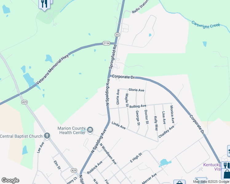 map of restaurants, bars, coffee shops, grocery stores, and more near 201-209 Gloria Avenue in Lebanon