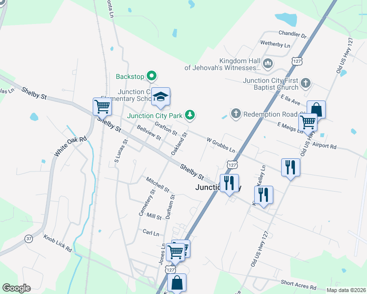map of restaurants, bars, coffee shops, grocery stores, and more near 5 Bellview Street in Junction City