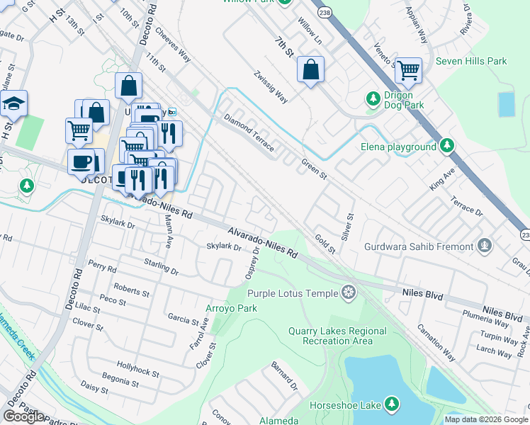 map of restaurants, bars, coffee shops, grocery stores, and more near 35530 Monterra Terrace in Union City