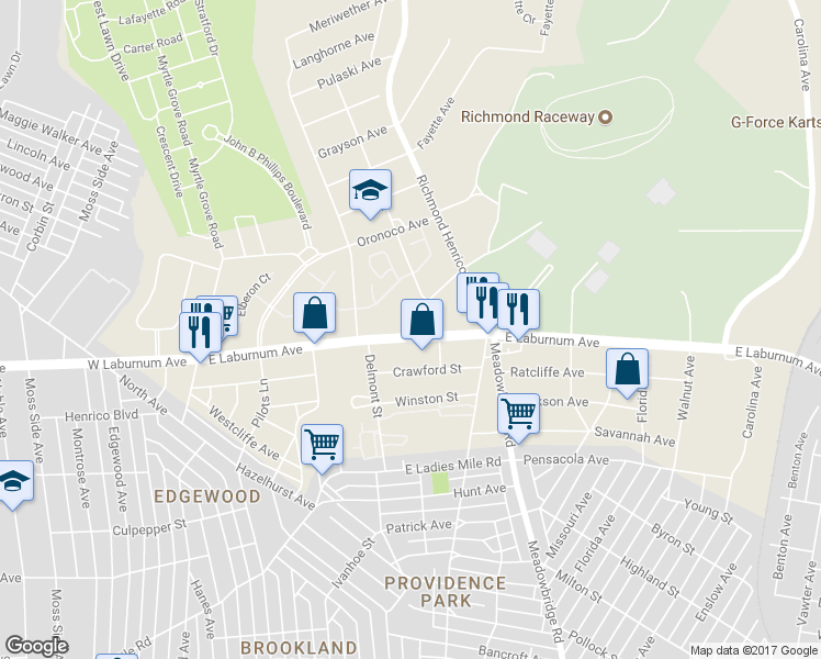 map of restaurants, bars, coffee shops, grocery stores, and more near 3901 Pinalto Drive in Richmond