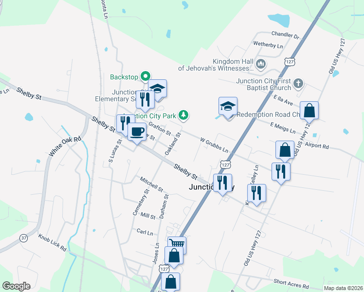 map of restaurants, bars, coffee shops, grocery stores, and more near 5 Bellview Street in Junction City
