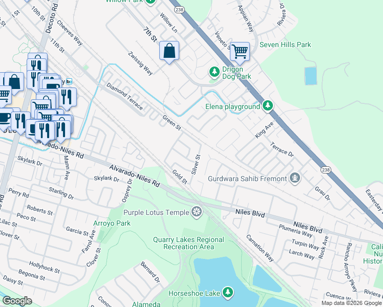 map of restaurants, bars, coffee shops, grocery stores, and more near 35983 Bronze Street in Union City
