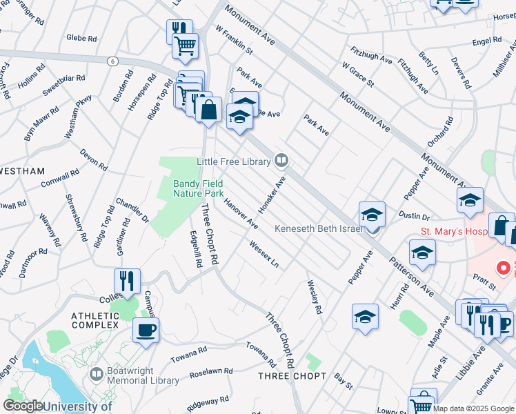map of restaurants, bars, coffee shops, grocery stores, and more near 6703 Stuart Avenue in Richmond