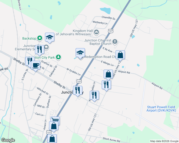 map of restaurants, bars, coffee shops, grocery stores, and more near 143 East Eades Avenue in Danville