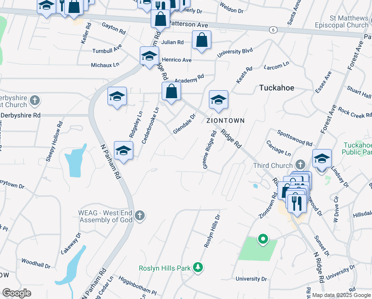 map of restaurants, bars, coffee shops, grocery stores, and more near 404 Keats Road in Richmond