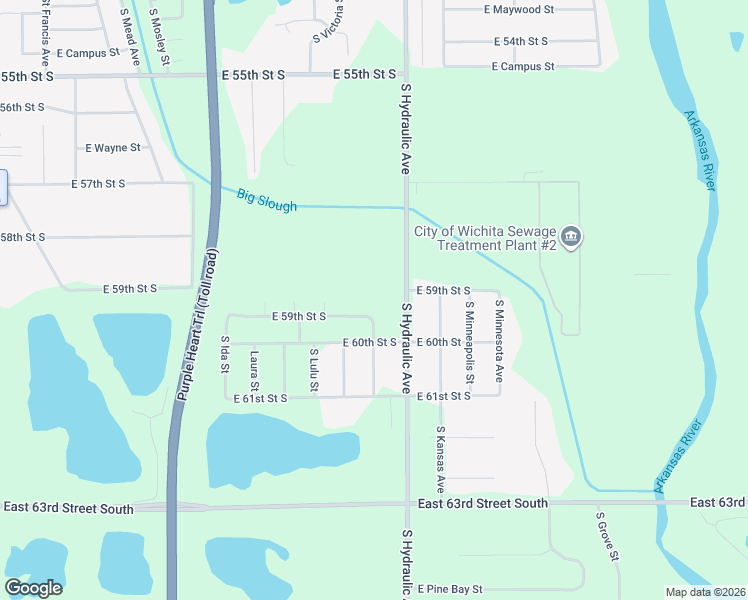 map of restaurants, bars, coffee shops, grocery stores, and more near 6036 Greenwood Street in Wichita