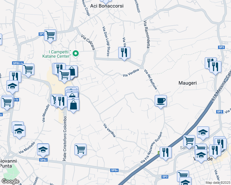 map of restaurants, bars, coffee shops, grocery stores, and more near 29 Via Monaci di Belfiore in Maugeri