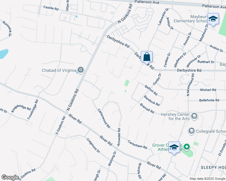 map of restaurants, bars, coffee shops, grocery stores, and more near 9524 Arrowdel Court in Henrico