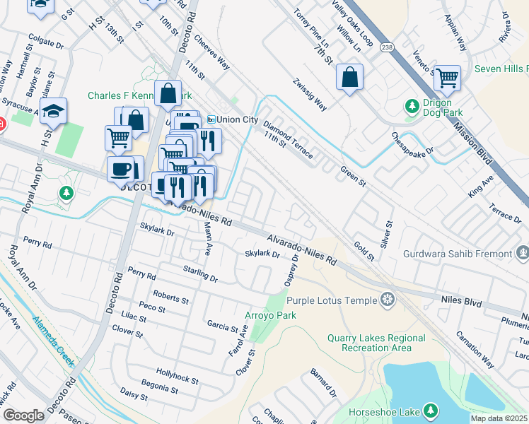 map of restaurants, bars, coffee shops, grocery stores, and more near 1895 Serpentine Drive in Union City